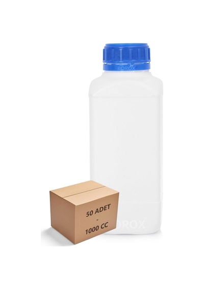 Borox Plastik Kare Şişe Mavi Kilit Kapaklı Sızdırmaz Numune Şişesi 50 x 1 L
