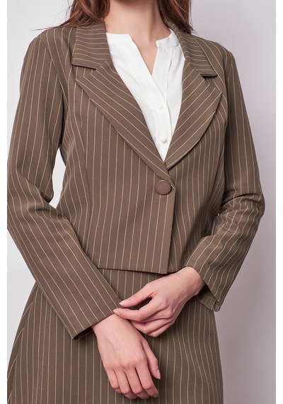 Kadın Çizgili Yakalı Uzun Kol Hafif Likralı Kumaş Kısa Blazer Ceket-haki Çizgi Haki Çzg. Kadın Çizgili Yakalı Uzun Kol Hafif Likralı Kumaş Kısa Blazer Ceket-haki Çizgi Haki Çzg.