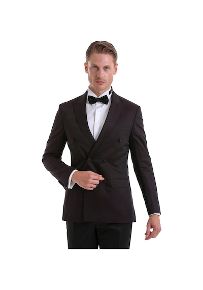 Hatemoğlu Bordo Slim Fit Düz Sivri Yaka Klasik Kruvaze Smokin Damatlık Bordo