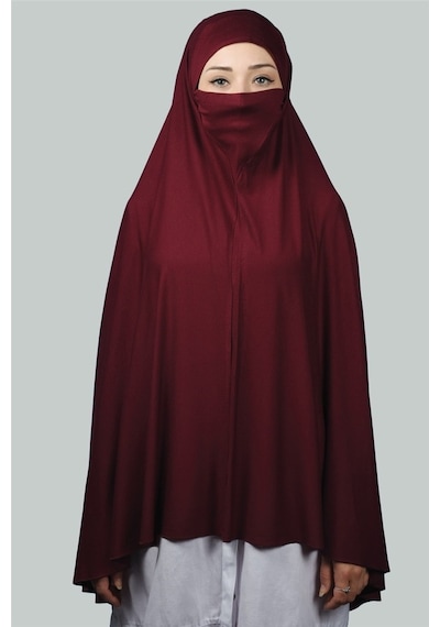 Altobeh Hazır Türban Peçeli Pratik Eşarp Tesettür Nikaplı Hijab - Namaz Örtüsü Sufle (5XL) - Bordo