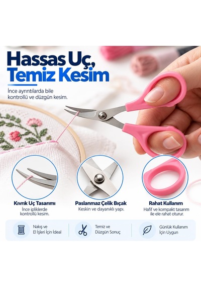 Nakış Makası 10 Cm, Kıvrık Uçlu Nakış, Dikiş Ve İplik Makası