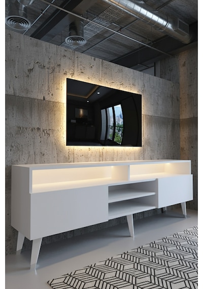Resital Ledli Tv Sehpası - Led Işıklı - Beyaz - W9030-1