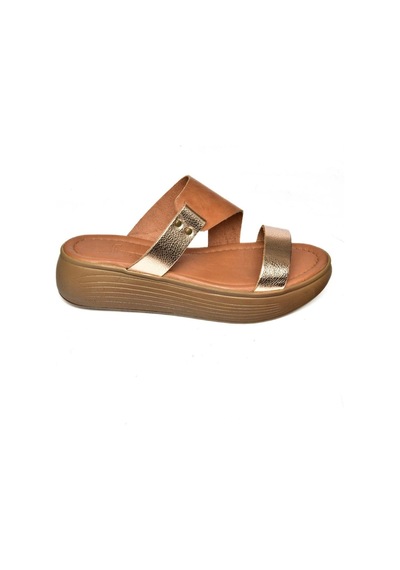 Fox Shoes S291059703 Taba/bakır Hakiki Deri Kalın Tabanlı Kadın Terlik Bakır - Taba