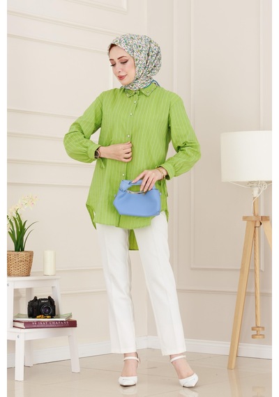 Sevitli Taş Detaylı Hilal Tunik-fıstık Yeşili-4958 Fıstık Yeşili