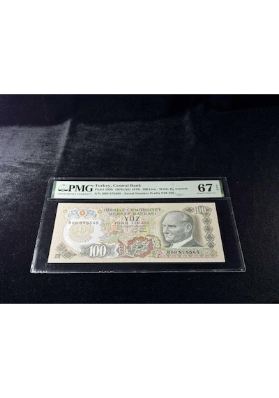 Türk Lirası Pmg 67 Epq Superb Gem Unc 100 Lira P 189b 1970 Nd 1979 S/n H09 6. Emisyon 2. Tertip