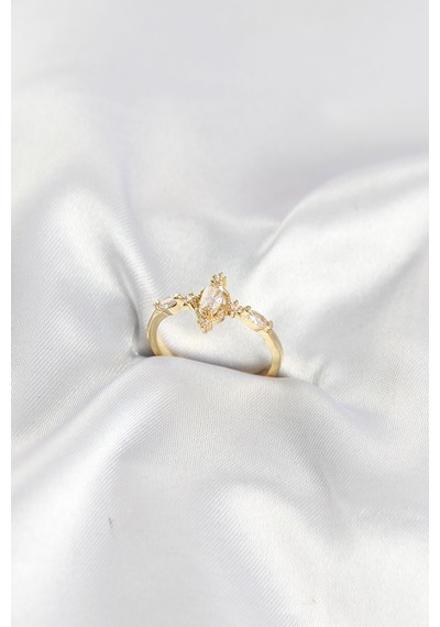 Gold Renk Vintage Model Zirkon Taşlı Yüzük 5886 Gümüş