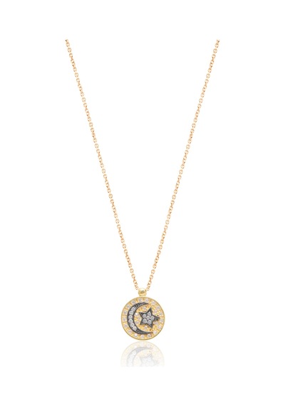 Zirkon Taşlı Altın Kaplamalı Ay Yıldız Gümüş Kolye Gold - Rose Gold - Gümüş