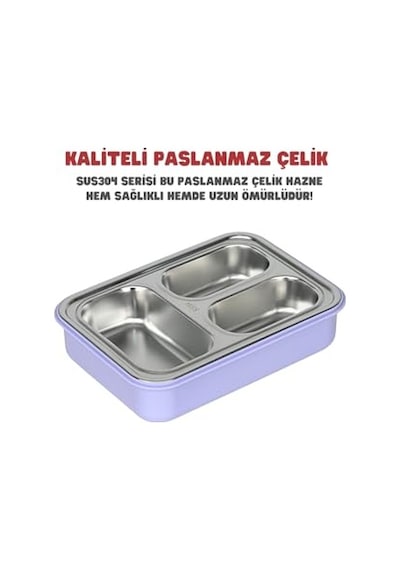 Dream Vest Bento 710ml Lunchbox Sevimli Dostlar Tek Katlı 3 Bölmeli Paslanmaz Çelik Sefer Tası Yemek Kutusu Lila-tu Diğer