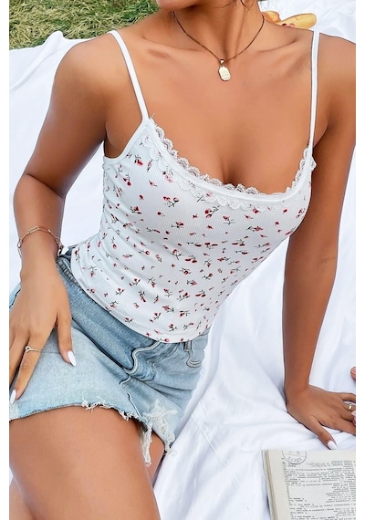 Bella Notte Retro Minimalist Desenli Crop Bluz Beyaz
