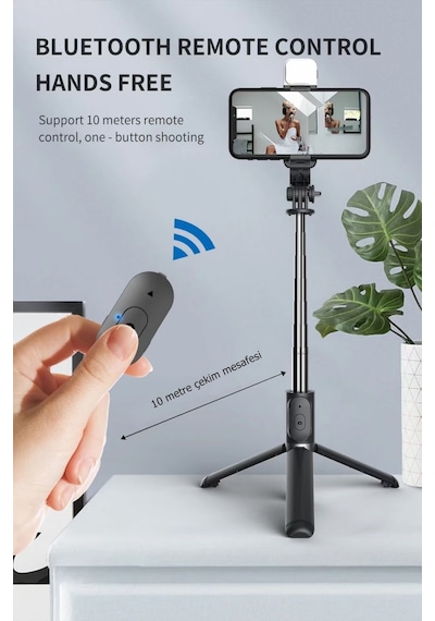 S03 Bluetooth Kontrollü Işıklı Selfie Çubuğu Tripod 700 MM