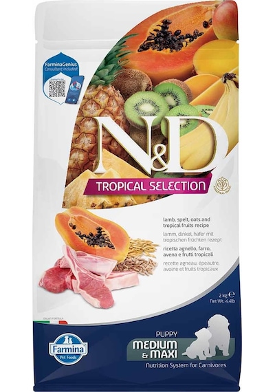 N&D Tropical Selection Düşük Tahıllı Kuzulu Tropikal Meyveli Orta Büyük Irk Yavru Köpek Maması 2 KG