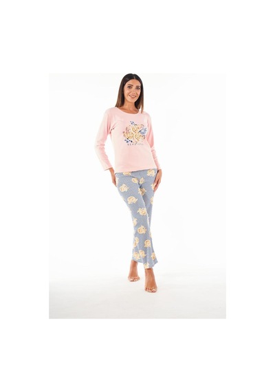 Estiva Patlı Yaka Desenli Uzun Kol Kadın Pijama Takım 001