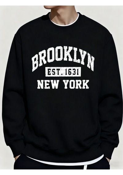 Startmore Startmorebrooklyn New York City Baskılar Kışlık Günlük Kapüşonlu Üst Erkek Polar Günlük Kazak Temeller Siyah