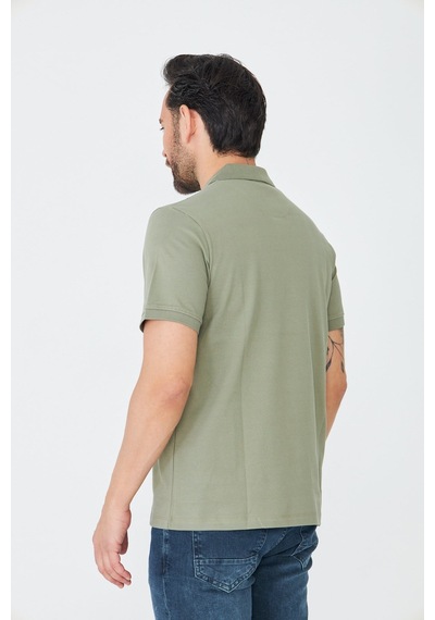 Haki Çift Düğmeli Klasik Polo Yaka T-shirt