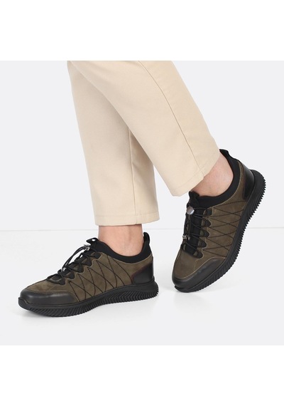 Erkek Haki Bağcıklı Kalın Tabanlı Nubuk Deri Sneaker