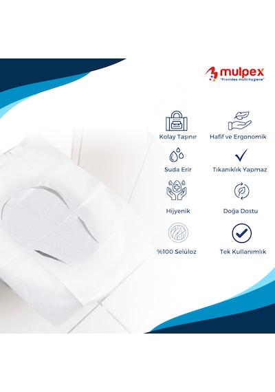 Mulpex Tek Kullanımlık Suda Çözünür Klozet Kapak Örtüsü 20 x 10'lu