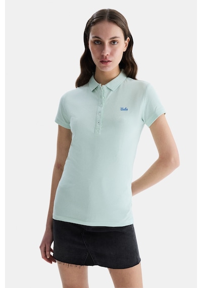 Ucla Shaver Mavi Polo Yaka Nakışlı Standard Fit Kadın Tshirt Mavi