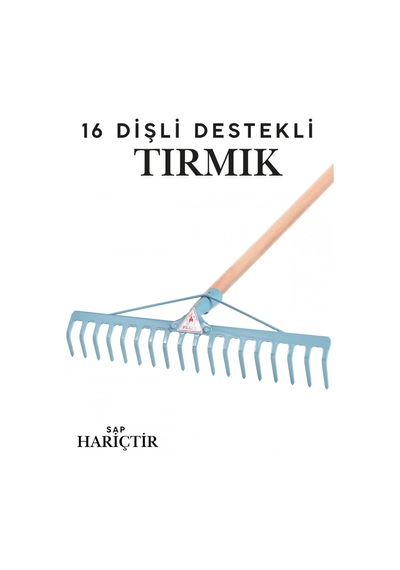 Füze 16 Tırmık 16 Dişli Takviyeli Çelik Bahçe Tırmığı - 4 Mm Kalınlık 56 Cm Bahçe Tarla Tırmığı