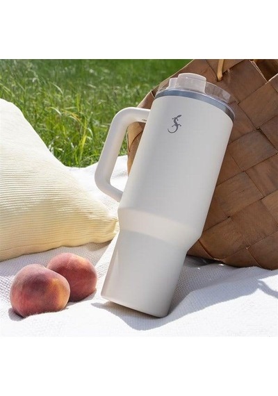 Lurch - Big Cup 1.2 L Fildişi, Paslanmaz Çelik Termos - Uzatılabilir Pipetli, Çift Cidarlı, Sızdırmaz - 270974 Beyaz
