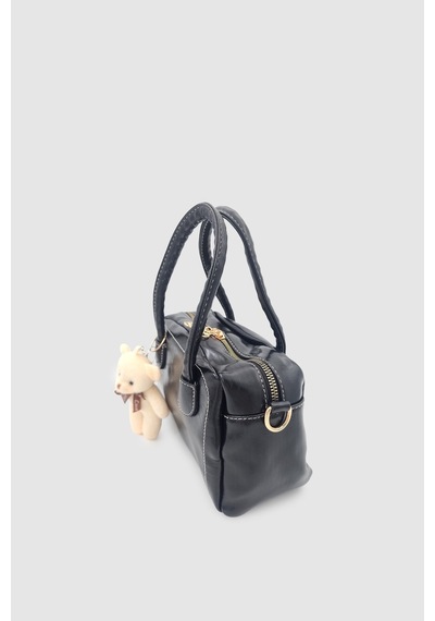 Wuclo Suera Ayıcık Charmlı Günlük Mini Tote Çapraz Askılı El Ve Kol Çantası Siyah