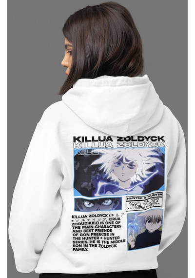 Sevbano Hunter X Hunter Killua Zoldyck Anime Sırt Baskılı Unisex Oversize beyaz