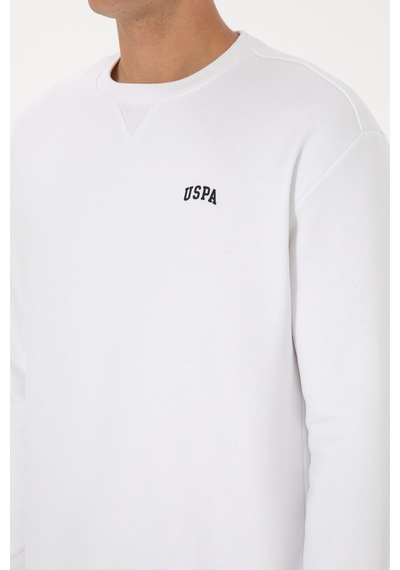U.S. Polo Assn. Erkek Comfort Fit Bisiklet Yaka Şardonlu Beyaz Basic Sweatshirt 50313757-VR013
