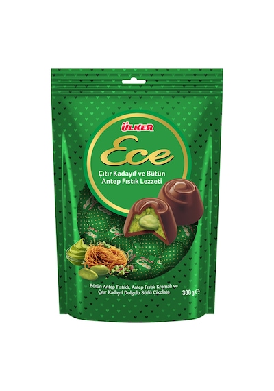 Ece İkramlık Çıtır Kadayıf Ve Bütün Antep Fıstıklı Sütlü Çikolata - 300 Gram