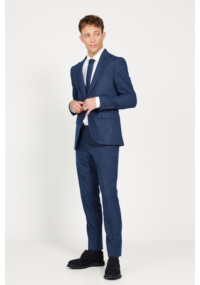 AC&Co / Altınyıldız Classics Erkek Lacivert Ekstra Slim Fit Dar Kesim Kırlangıç Yaka Çizgili Takım Elbise Lacivert