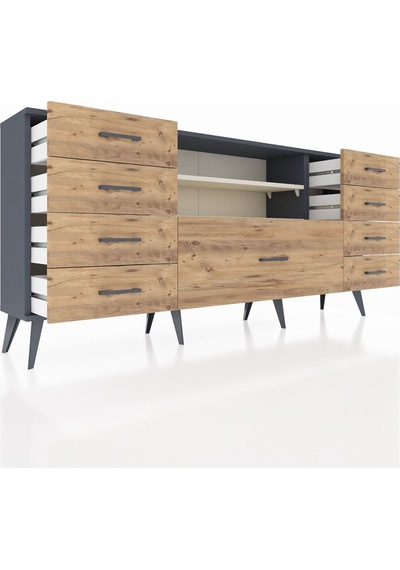 Arges Konsol 2 Raflı 9 Çekmeceli 176x30x83 Antrasit-aytaşı/çam Aytaşı/çam Arges Konsol 2 Raflı 9 Çekmeceli 176x30x83 Antrasit-aytaşı/çam Aytaşı/çam
