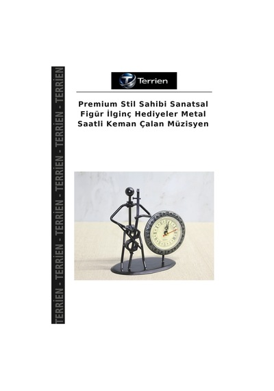 Premium Stil Sahibi Sanatsal Figür İlginç Hediyeler Metal Saatli Keman Çalan Müzisyen Çok Renkli
