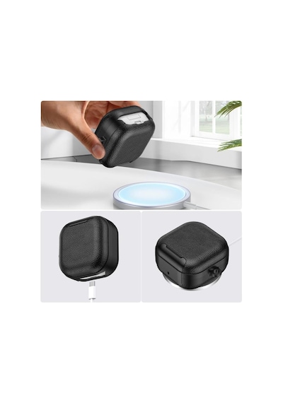 Leather-texture Samsung Galaxy Buds4 Pro/buds 4 İçin Kılıf Fonksiyonel Stant/güvenlik Kilidi Tasarımlı Galaxy Buds4 Kulaklık Kılıfı Deri Görünümlü Samsung Buds 4 Pro Kılıf Siyah