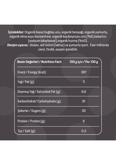 Organik Keçiboynuzlu Hurmalı Kurabiye 55 G