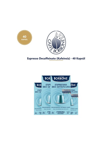 Caffe Borbone Decaffeinato Kafeinsiz 40 Kapsül 4x10 - Nespresso Uyumlu Alüminyum Kapsül Kahve