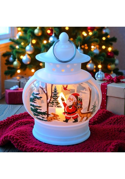 Vıp Oval Beyaz Noel Baba Yılbaşı Feneri Gün Işığı Led Işıklı Fener Yılbaşı Hediyeleri 14x8x4 Cm