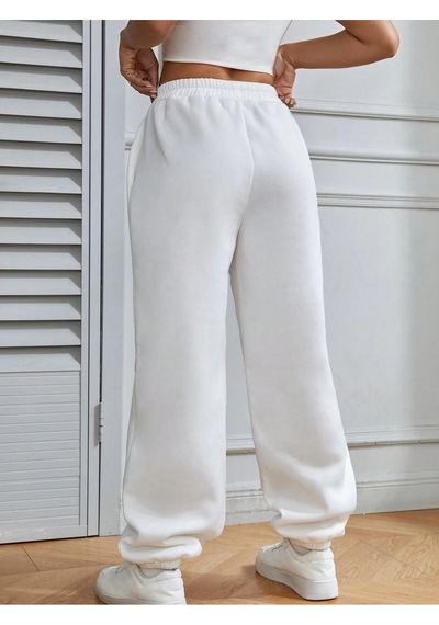 Coolane Letter Graphic Elastic Waist 4 Mevsim Eşofman Beyaz