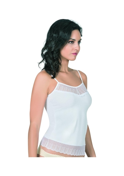 Kompedan Dantel Robalı İnce Askılı Pamuklu Modal Atlet Beyaz 25510 Beyaz