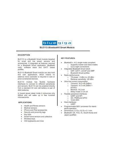 Ble113-A-V1 Bluegıga Ble 4.0 Low Power Bluetooth Modülü