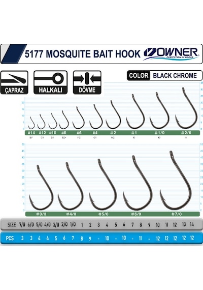 Owner 5177 Mosquito Hook Black Chrome Sinek İğne - 1 1