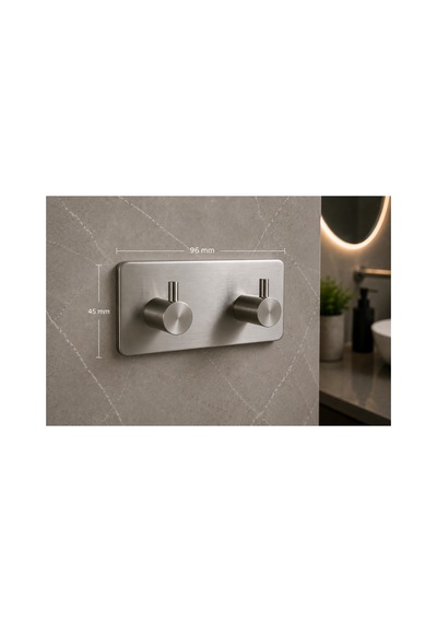 Dikdörtgen İkili Modern Banyo Askılık 96 Mm Paslanmaz Çelik Delmeden Yapışkan Montaj Inox