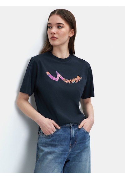LTB Blok Renkli Baskılı Relaxed Lacivert T-shırt