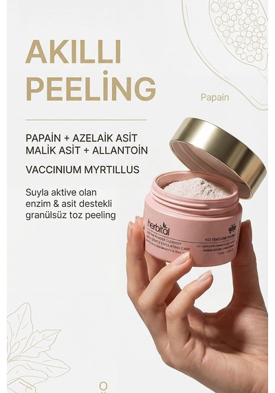 Enzimatik Toz Peeling Papain, Postbiyotik & Azelaik Asitli Granülsüz Eksfoliasyon Pürüssüz Cilt