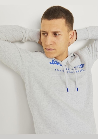 Jack & Jones Erkek Kapüsonlu Gögüs Logo Baskili Sweatshirt - Alvis 12256848 White Melange Gri Jack & Jones Erkek Kapüsonlu Gögüs Logo Baskili Sweatshirt - Alvis 12256848 White Melange Gri