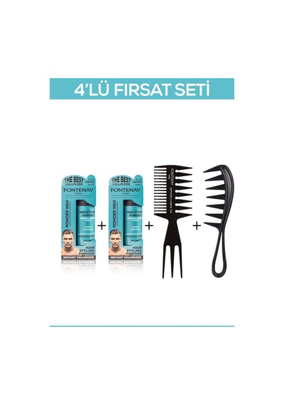 Fontenay Saç Şekillendirici Pudra Toz Wax Mat Effect Mavı 20gr X2 + Şekil Tarağı X2 4'Lü Set