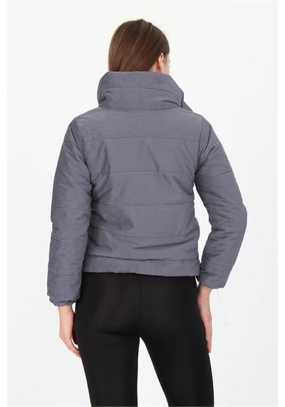Dip Moda Kadın Yüksek Yaka Cepli Kışlık Kadife Mont Dpnb7154 Gri