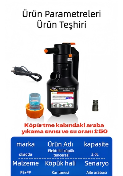 Okaoda Şarj Edilebilir Otomatik Yüksek Basınçlı Ev Tipi Araba Yıkama Temizleme Köpük Püskürtücü Makine