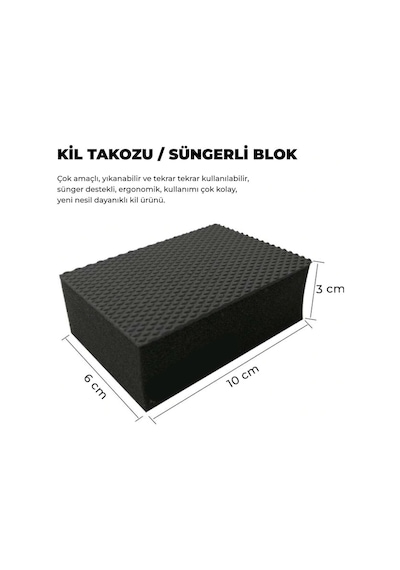 Mg Ps Süngerli Kil Bloğu 10x6 Cm Siyah Clay Pad Sponge Block