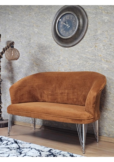 Zafir İkili Teddy Krom Kaplama Telli Ayak Çay Seti Koltuk İkili Berjer , Balkon, Salon, Ofis Kiremit