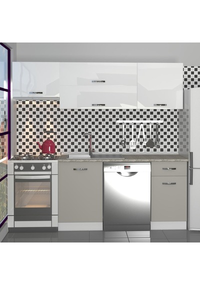 Decoraktiv Elite 220 Mdf Hazır Mutfak Dolabı - Tezgah Dahil - Kumtaşı - Beyaz Bej