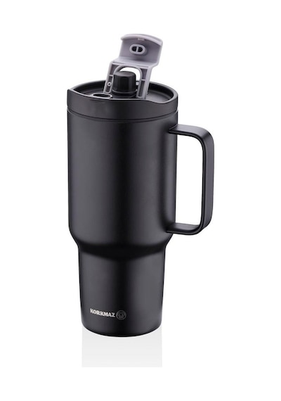 Korkmaz A5577 Freedom 1 Litre Siyah Pipetli Bardak Termos Siyah