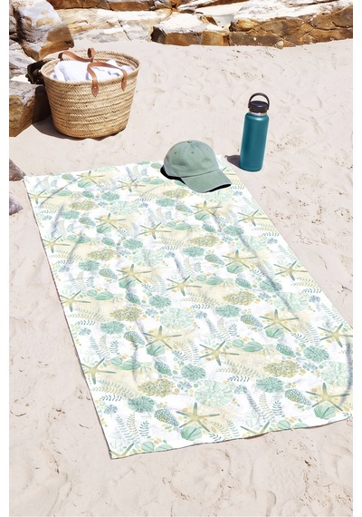 Deniz Yıldızı Kabuğu Plaj Havlusu - Marine Pastel Mint Bej Havuz Hızlı Kuruyan Mikrofiber Havlu Eski Lavanta